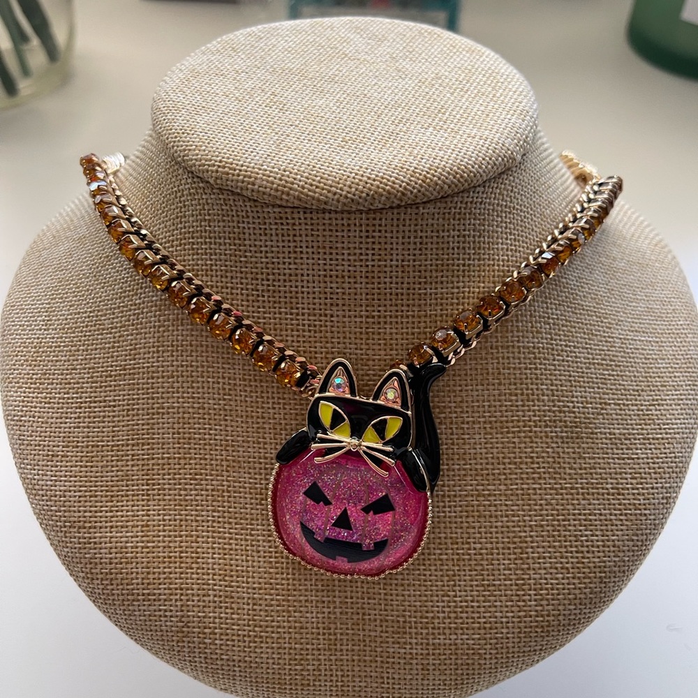 Betsey Johnson Halloween Pink Pumpkin Black Cat Earri… Gem